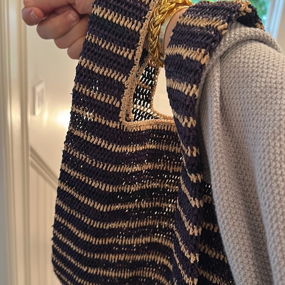 mar y sol straw tote navy blue stripe summer bag from Shopbop raffia handbag new - Picture 6 of 6